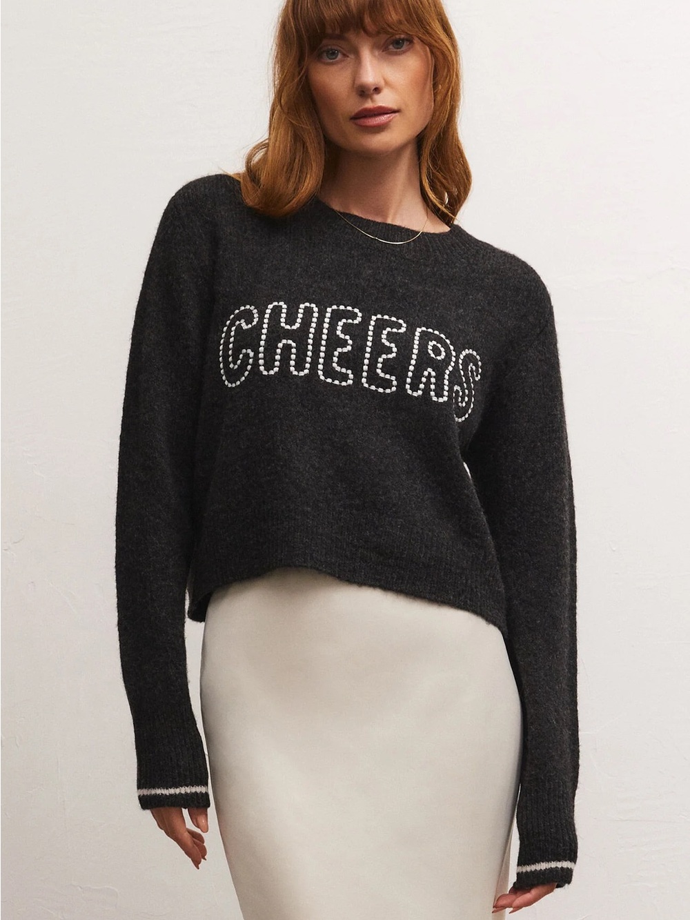 Charcoal 'Cheers' Knit Sweater - Women